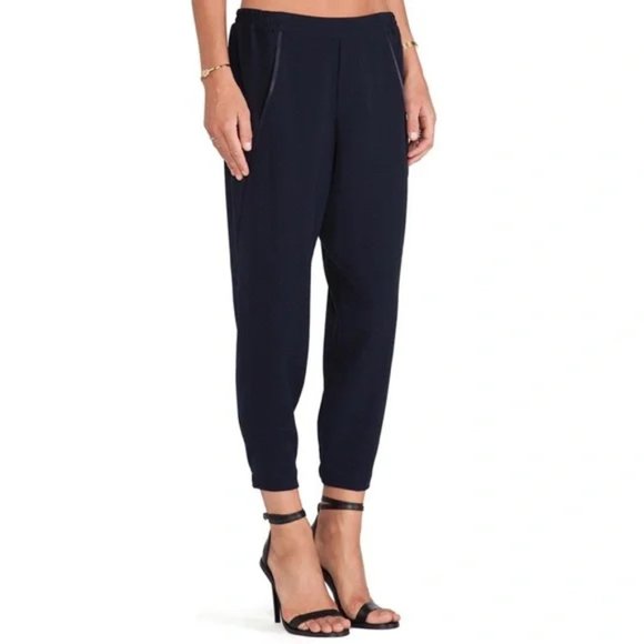 VINCE / Satin Piped Wrap Seam Pant / Navy Blue / Large - Picture 1 of 12